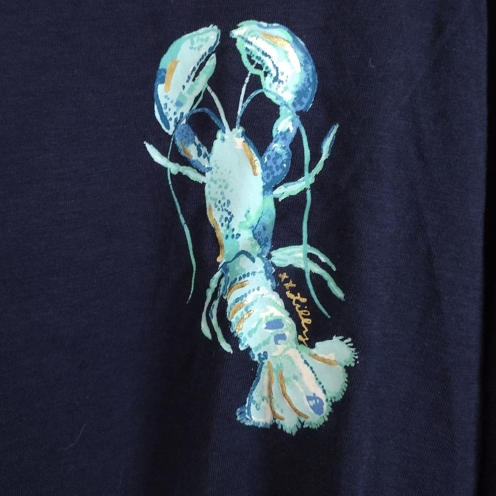 Lilly Pulitzer navy striped lobster tropical top pima cotton blend size Small - Picture 3 of 12